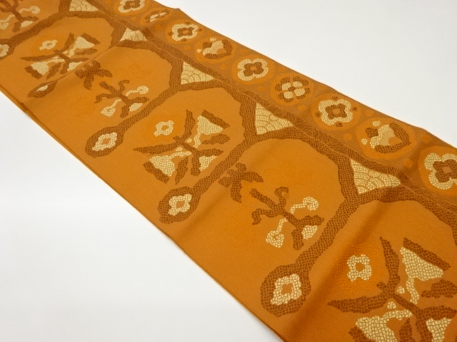 本場筑前博多変わり横段に抽象花葉模様織出し名古屋帯